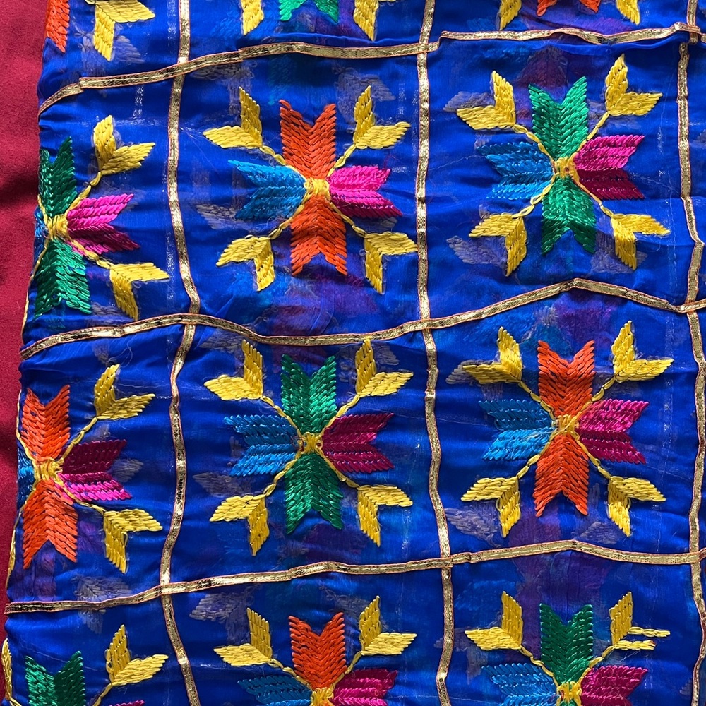 Blue multi colored phulkari